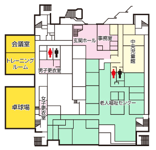 豊明市で子どもから高齢者まで幅広い世代を対象とした各種スポーツ教室・トレーニングルームの貸し出しを実施している豊明市福祉体育館の1F施設紹介